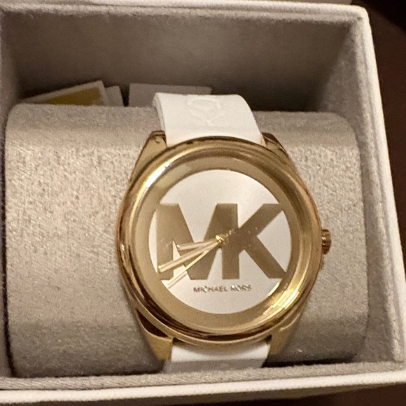 Michael Kors Gold-Tone and White Logo Watch - Picture 1 of 3